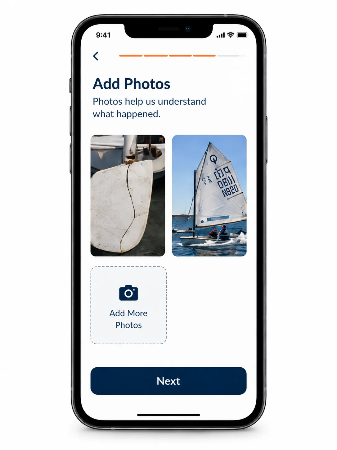 Interface for adding photos to the report